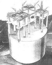 Illustration of utilization of ICECRETE as a base for an offshore production platform.